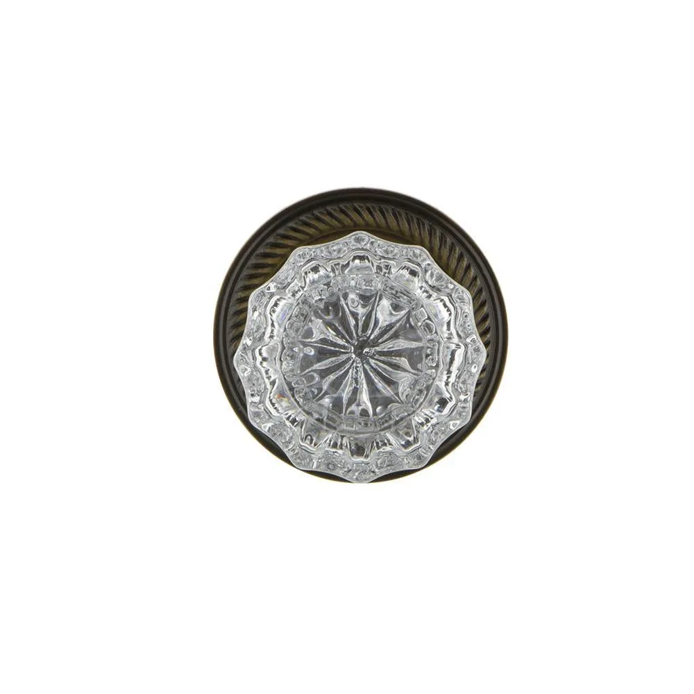 Rope Rosette 2-3/8 in. Backset Antique Brass Privacy Bed/Bath Crystal Glass Door Knob, photo 6 of 19