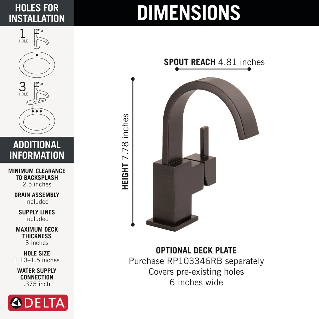 Delta Vero Venetian Bronze Single Hole 1-Handle Bathroom Faucet, Model 553LF-RB, photo 3 of 3