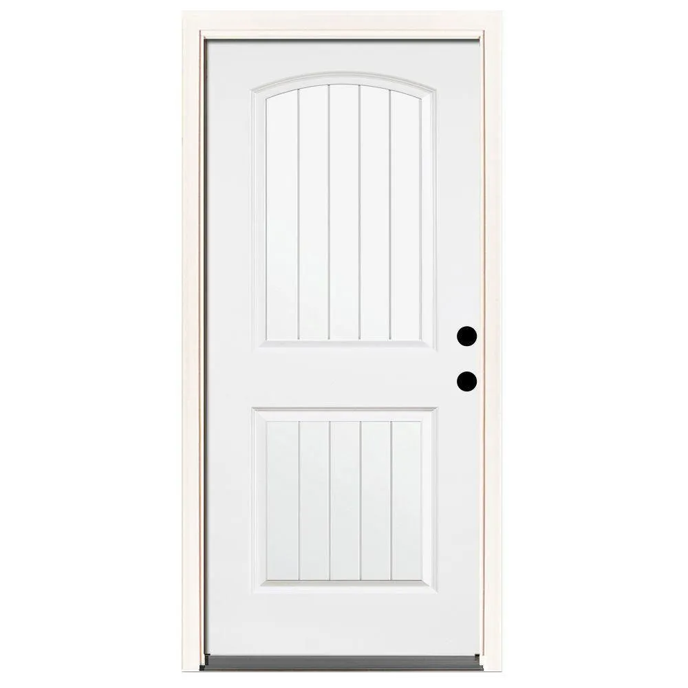 Steves & Sons 32 in. x 80 in. Premium 2-Panel Plank Primed White Steel Prehung Front Door with 32 in. Left-Hand Outswing & 4 in. Wall, photo 3 of 7