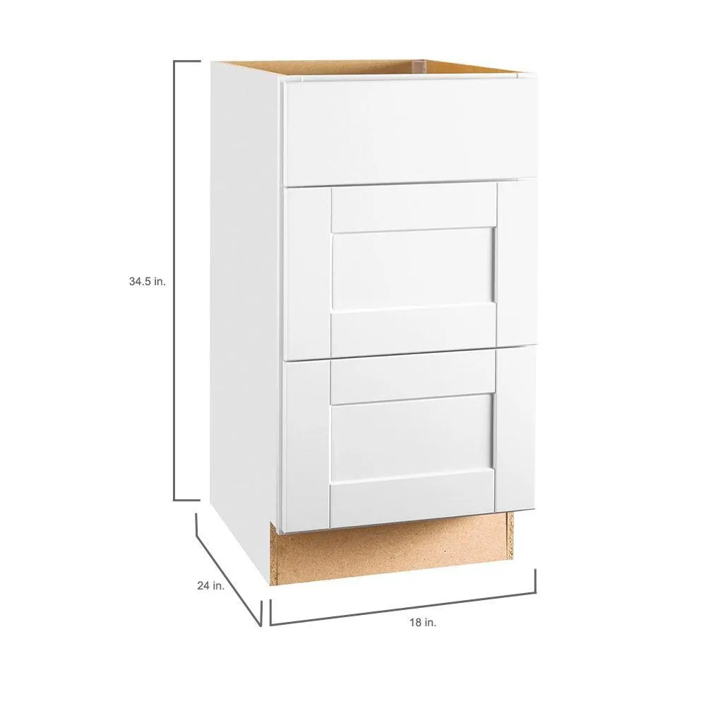 Shaker Assembled 18x34.5x24 in. Drawer Base Kitchen Cabinet with Ball-Bearing Drawer Glides in Satin White, photo 12 of 20