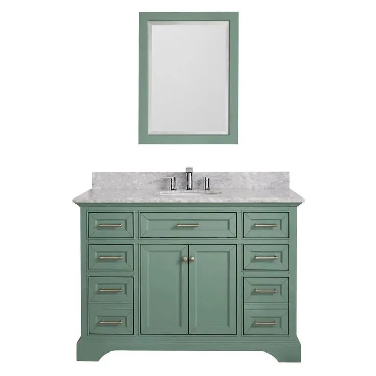 Windlowe 49 in. W x 22 in. D x 35 in. H Bath Vanity in Green with Carrera Marble Vanity Top in White with White Sink, photo 10 of 17