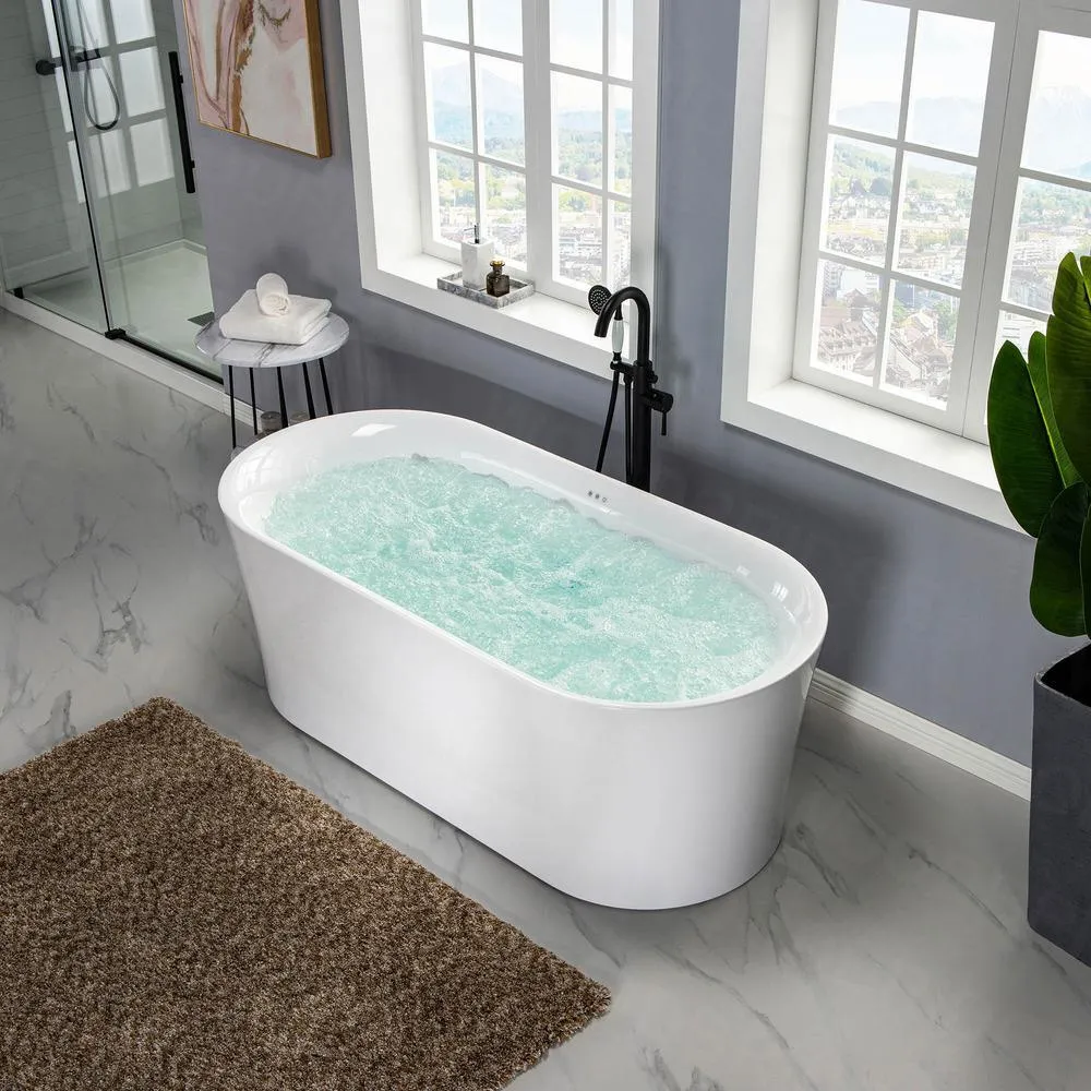 WOODBRIDGE Diana 67 in. Acrylic Freestanding Double-Ended Air Bath Bathtub with Drain & Overflow, White, photo 10 of 23