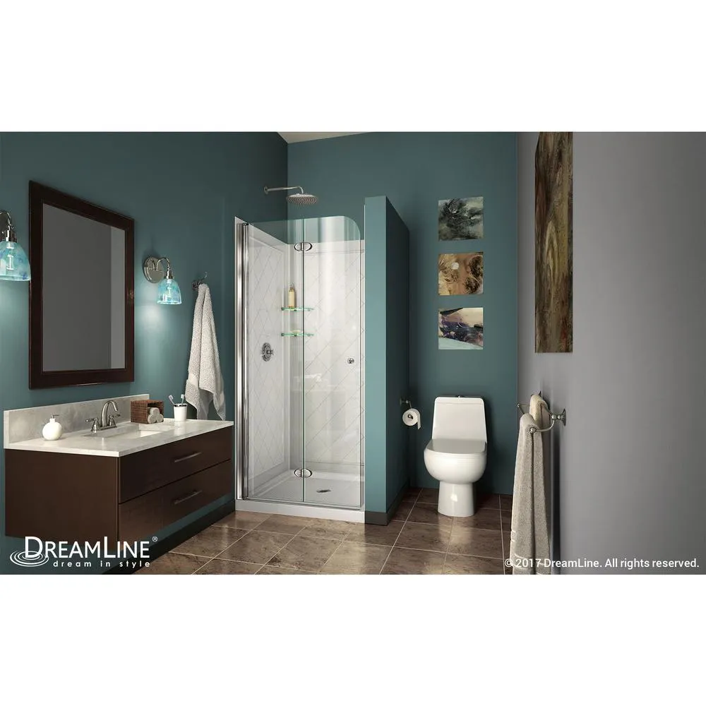 DreamLine Aqua Fold 32 in. D x 32 in. W x 76-3/4 in. H Frameless Shower Door in Chrome with Base and Backwalls, photo 5 of 13