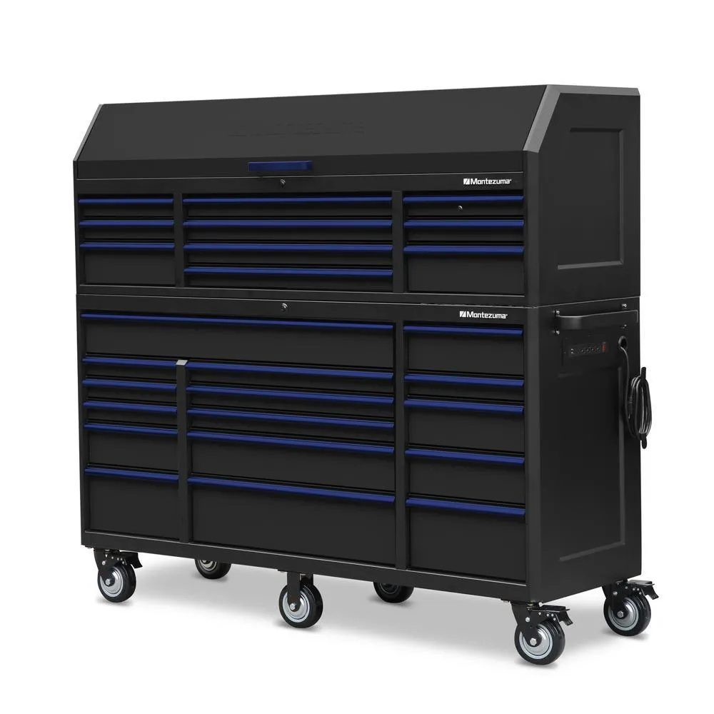24 in. x 72 in. 26-Drawer Tool Chest and Cabinet Combo with Power and USB Outlets in Black and Blue, photo 4 of 15