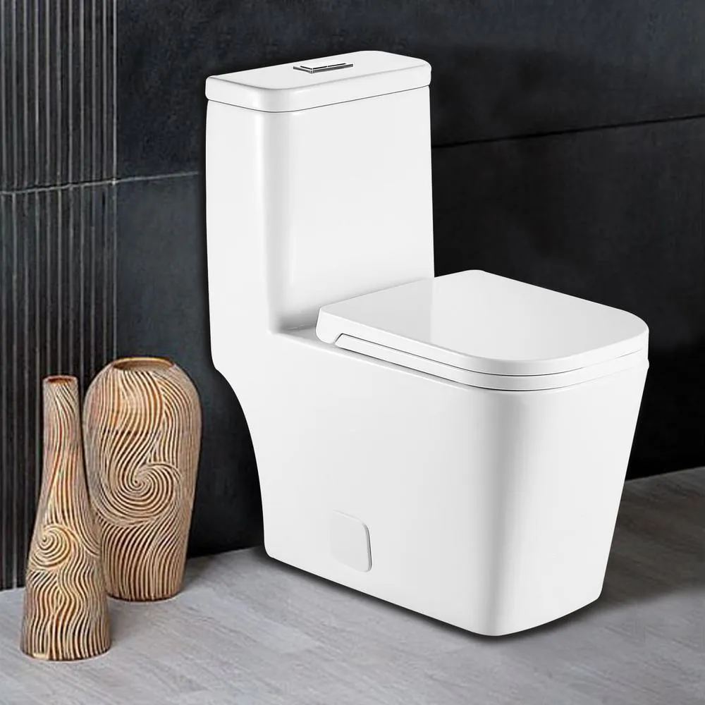 Fashion Toilet 1-Piece 1.28 GPF Double Flush Toilet White Square Toilet With Seat, photo 8 of 8