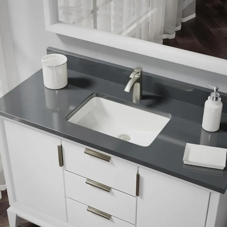 Rene Undermount Porcelain Bathroom Sink in White with Pop-Up Drain in Brushed Nickel, photo 4 of 6