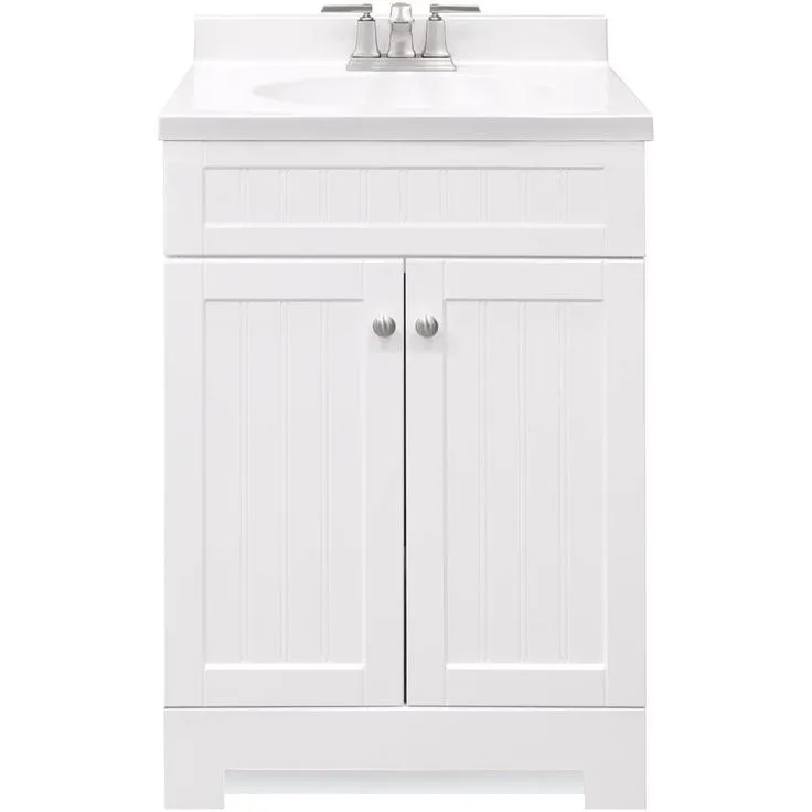 Style Selections Ellenbee 24-in White Single Sink Bathroom Vanity with White Cultured Marble Top, photo 5 of 10