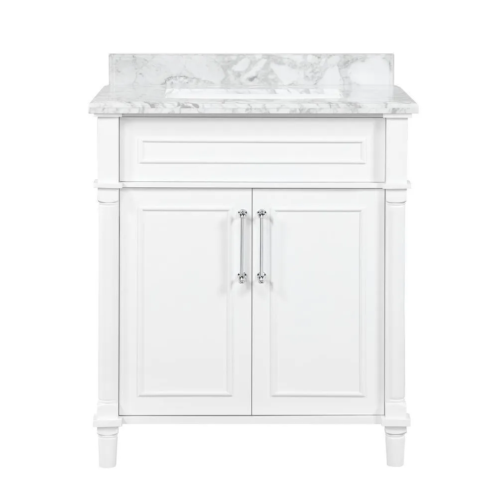 Aberdeen 36 in. W x 22 in. D Single Bath Vanity in White with Carrara Marble Top with White Sink, photo 15 of 27