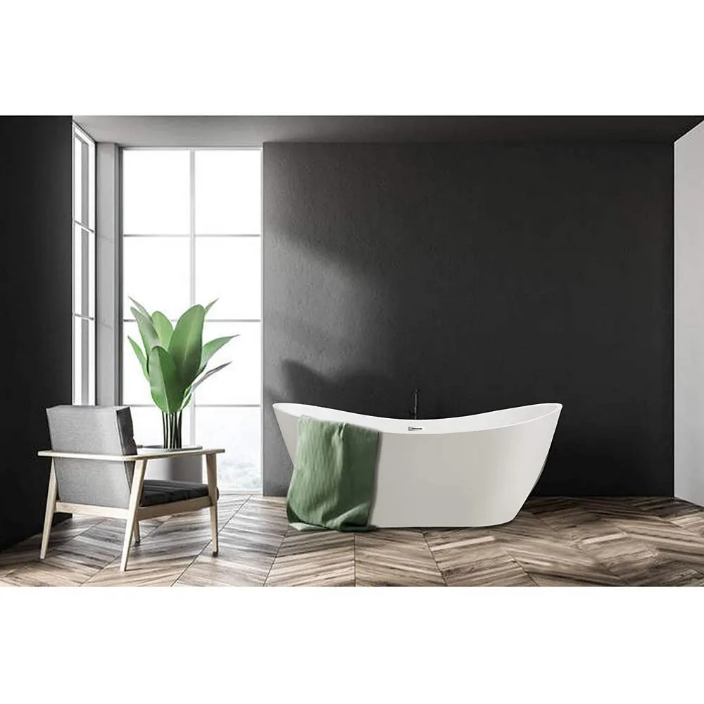 Mulhouse 71 in. Acrylic Flatbottom Freestanding Bathtub in White, photo 4 of 9