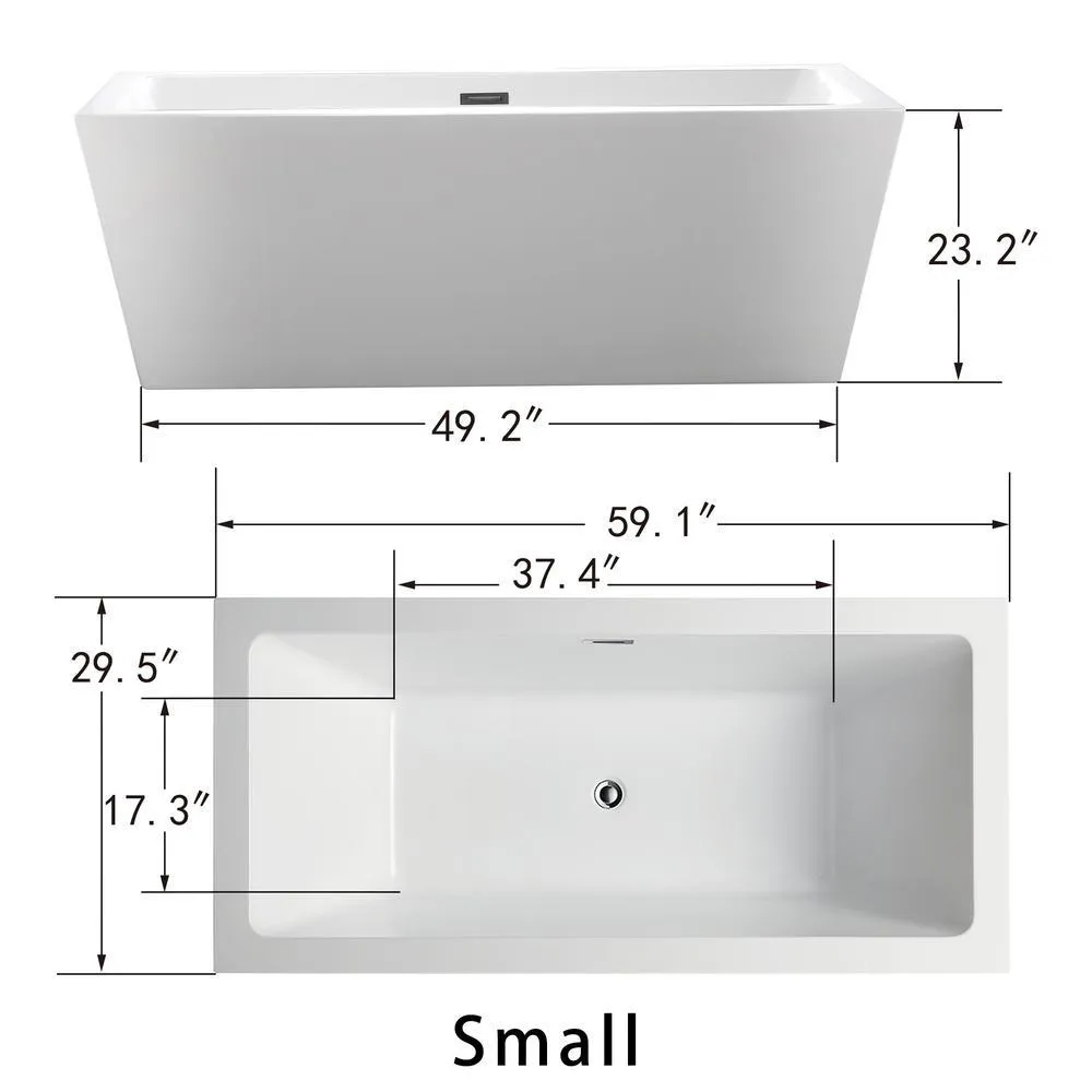 Tarbes 59 in. Acrylic Flatbottom Freestanding Bathtub in White, photo 7 of 7