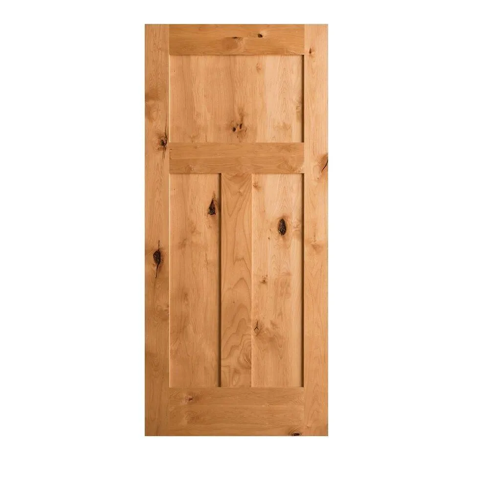 Krosswood Doors 30 in. x 80 in. Krosswood Craftsman 3-Panel Shaker Solid Wood Core Rustic Knotty Alder Interior Door Slab, photo 4 of 14