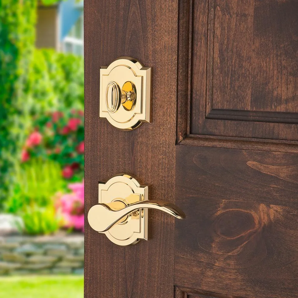 Prestige Avendale Single Cylinder Lifetime Polished Brass Door Handleset & Arch Rose Tobin Door Lever feat SmartKey, photo 9 of 12