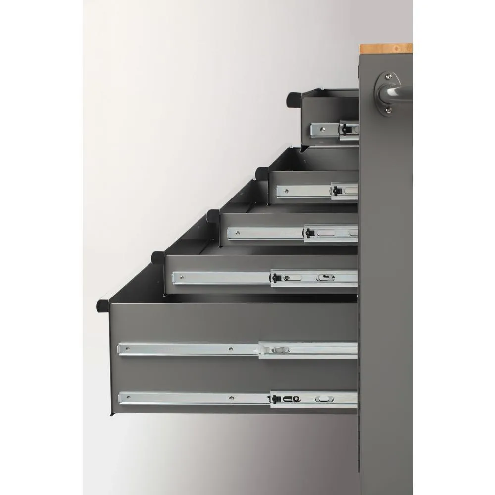 56 in. W x 24.5 in. D 5-Drawer 1-Door Tool Chest Mobile Workbench with Solid Wood Top in Matte Gray, photo 2 of 20