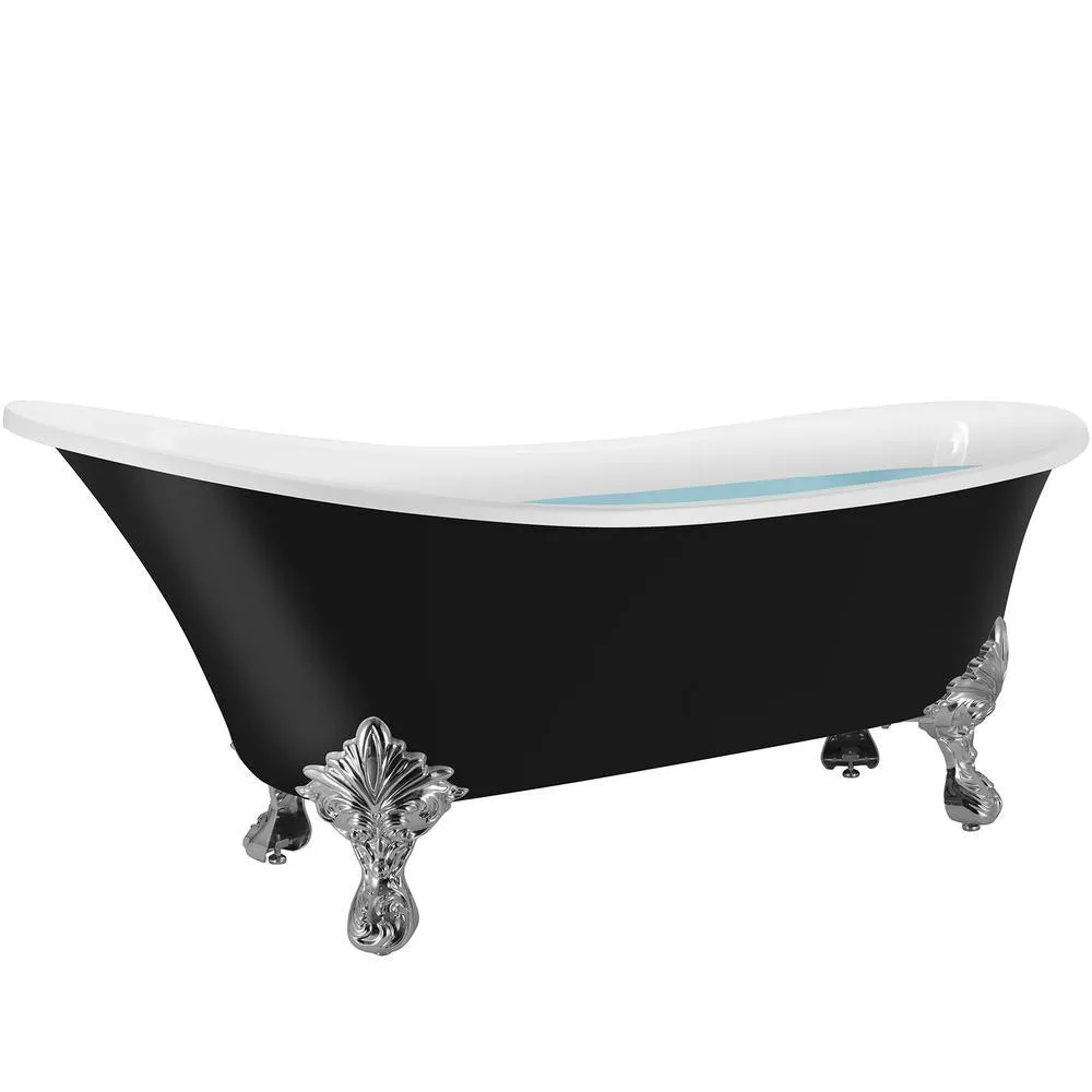 69 in. Acrylic Double Slipper Clawfoot Non-Whirlpool Bathtub in Glossy Black, photo 3 of 10