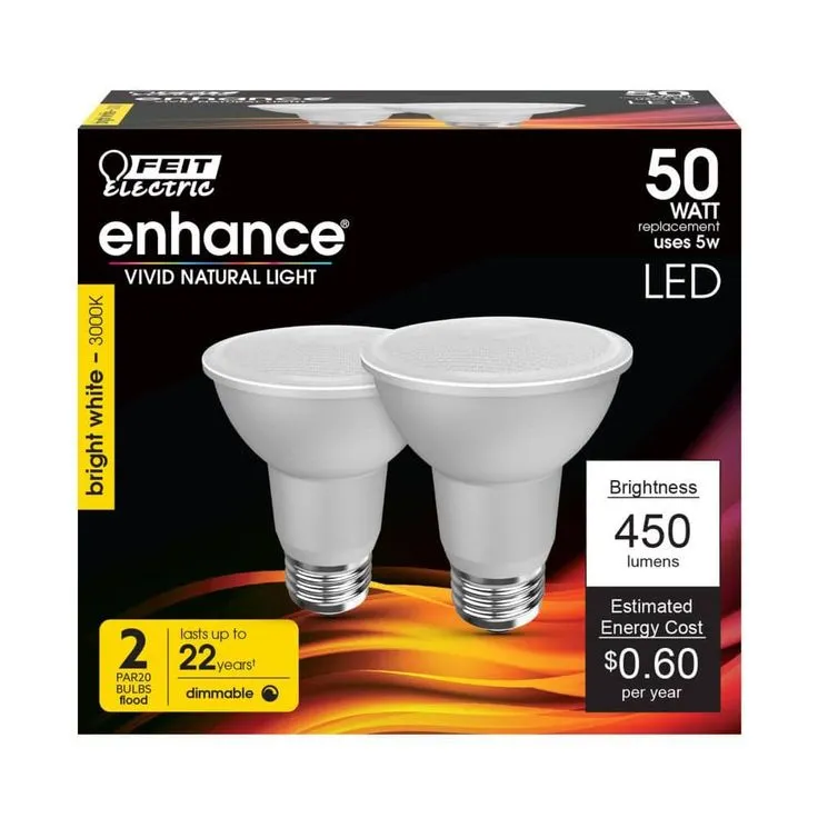 Feit Electric 50-Watt Equivalent PAR20 Dimmable CEC Title 24 Compliant LED ENERGY STAR 90+ CRI Flood Light Bulb, Bright White (2-Pack), photo 3 of 8