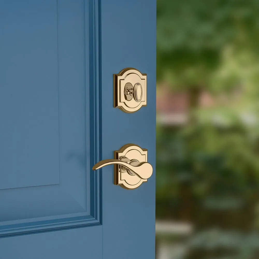 Prestige Avendale Single Cylinder Lifetime Polished Brass Door Handleset & Arch Rose Tobin Door Lever feat SmartKey, photo 5 of 12