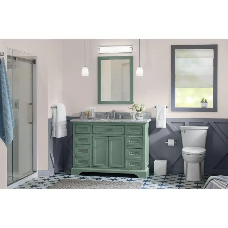 Windlowe 49 in. W x 22 in. D x 35 in. H Bath Vanity in Green with Carrera Marble Vanity Top in White with White Sink, photo 2 of 17