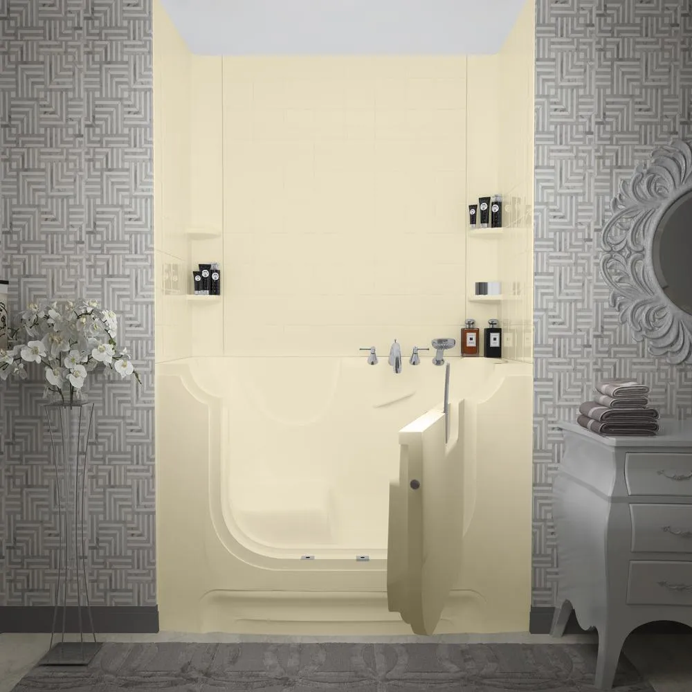 NOVA Heated Wheelchair Accessible 5 ft. walk-in bathtub with 6 in. Tile Easy Up Adhesive Wall Surround in Biscuit, photo 2 of 7
