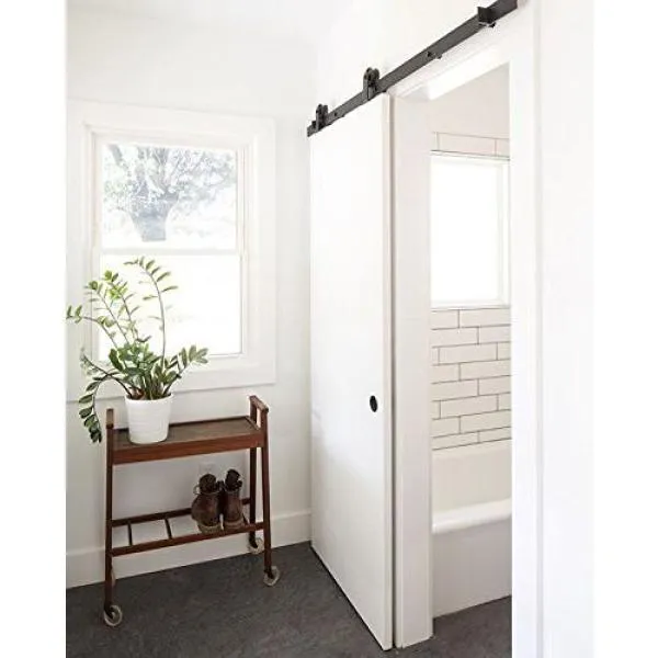 WINSOON 9 ft. /108 in. Top Mount Sliding Barn Door Hardware Track Kit for Single Door with Non-Routed Floor Guide Frosted Black, photo 7 of 7
