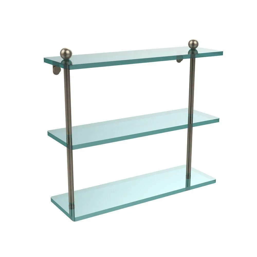 Allied Brass 16 in. L x 15 in. H x 5 in. W 3-Tier Clear Glass Bathroom Shelf in Satin Nickel, photo 8 of 13
