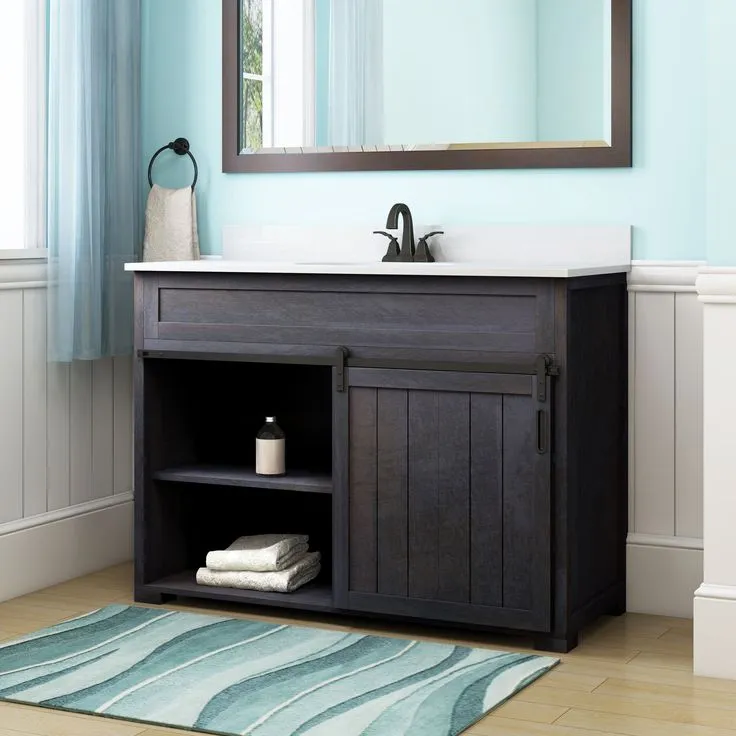 Style Selections Morriston 48-in Distressed Java Single Sink Bathroom Vanity with White Engineered Stone Top, photo 2 of 9