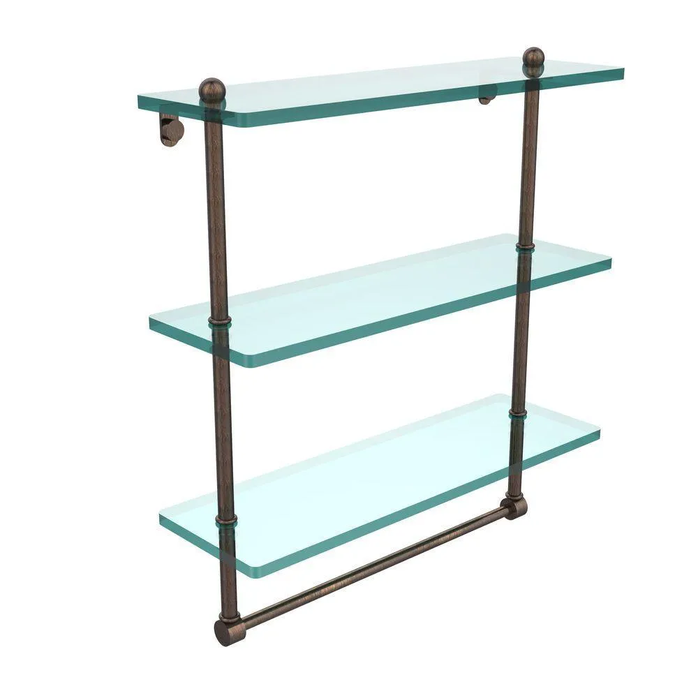 Allied Brass 16 in. L x 18 in. H x 5 in. W 3-Tier Clear Glass Bathroom Shelf with Towel Bar in Satin Nickel, photo 14 of 14