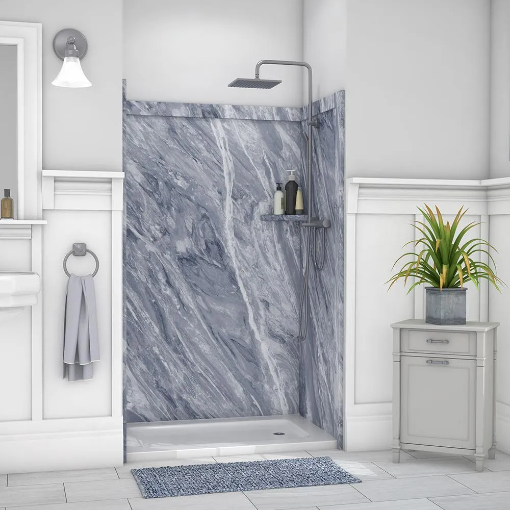 Elegance 36 in. x 48 in. x 80 in. 9-Piece Easy Up Adhesive Alcove Shower Wall Surround in Calacatta White, photo 22 of 24