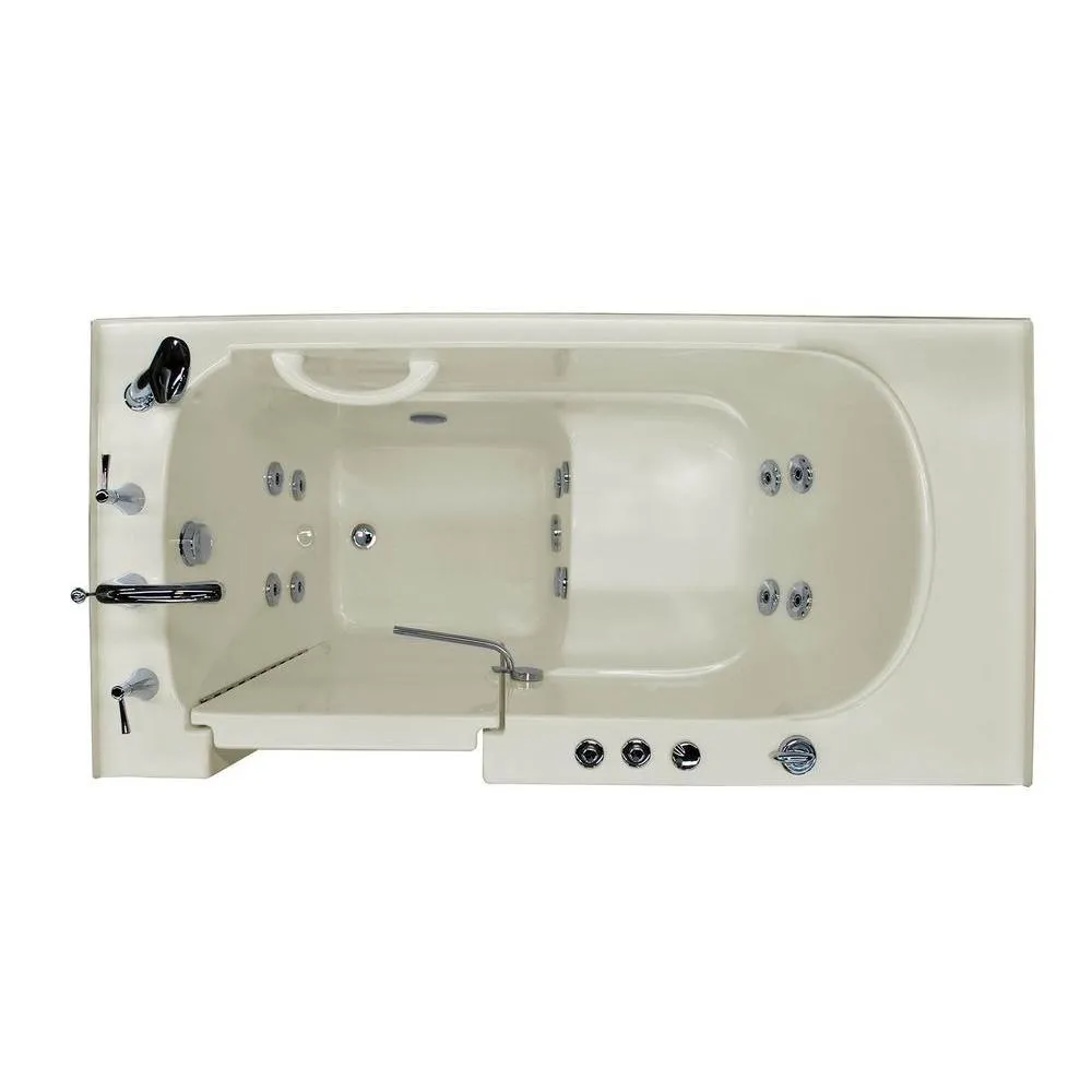 Rampart Nova Heated 5 ft. Walk-in Whirlpool Bathtub with 6 in. Tile Easy Up Adhesive Wall Surround in Biscuit, photo 8 of 33
