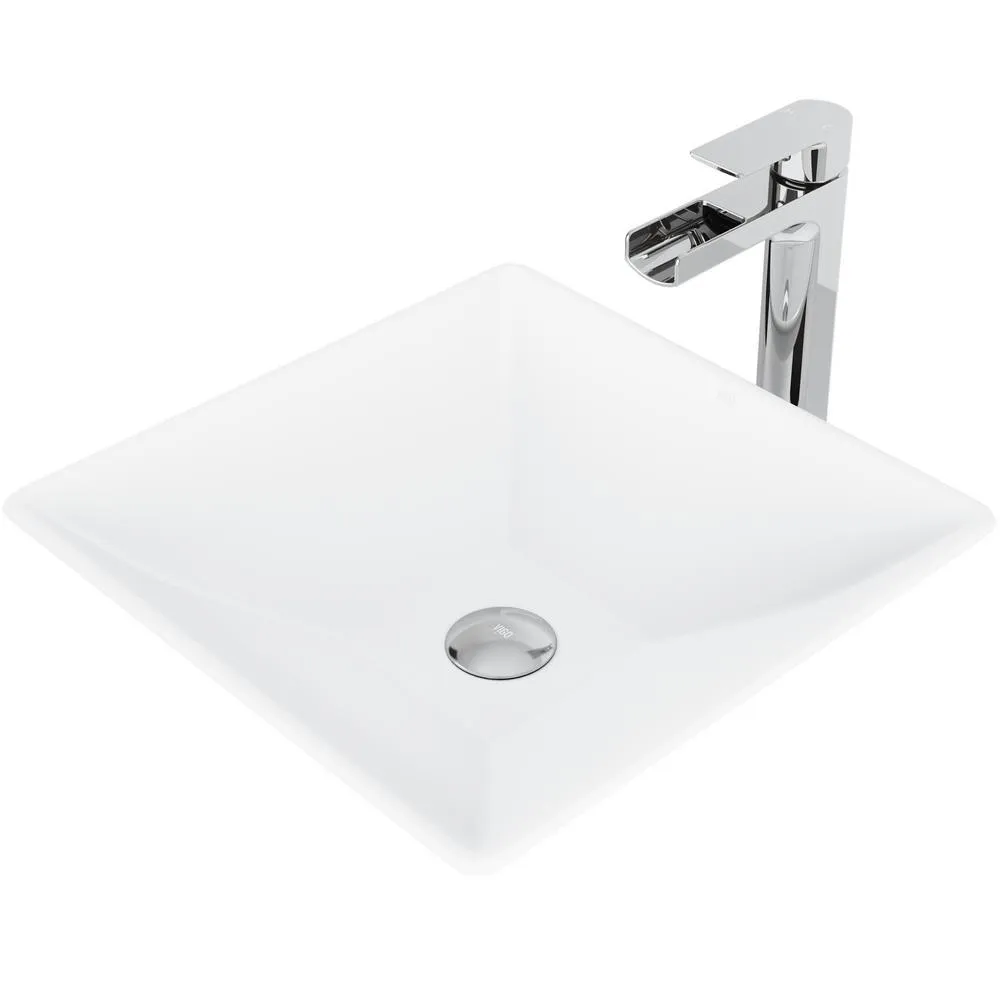 VIGO Hibiscus Matte Stone Vessel Bathroom Sink in White with Amada Faucet in Matte Gold, photo 4 of 4