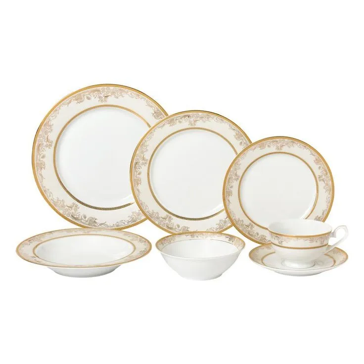 57-Piece Patterned Gold Accent Bone China Dinnerware Set (Service for 8), photo 3 of 5