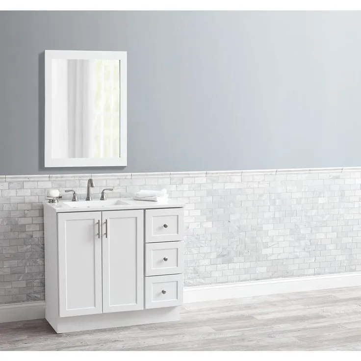 Style Selections 36.5-in White Single Sink Bathroom Vanity with White Cultured Marble Top (Mirror Included), photo 7 of 11