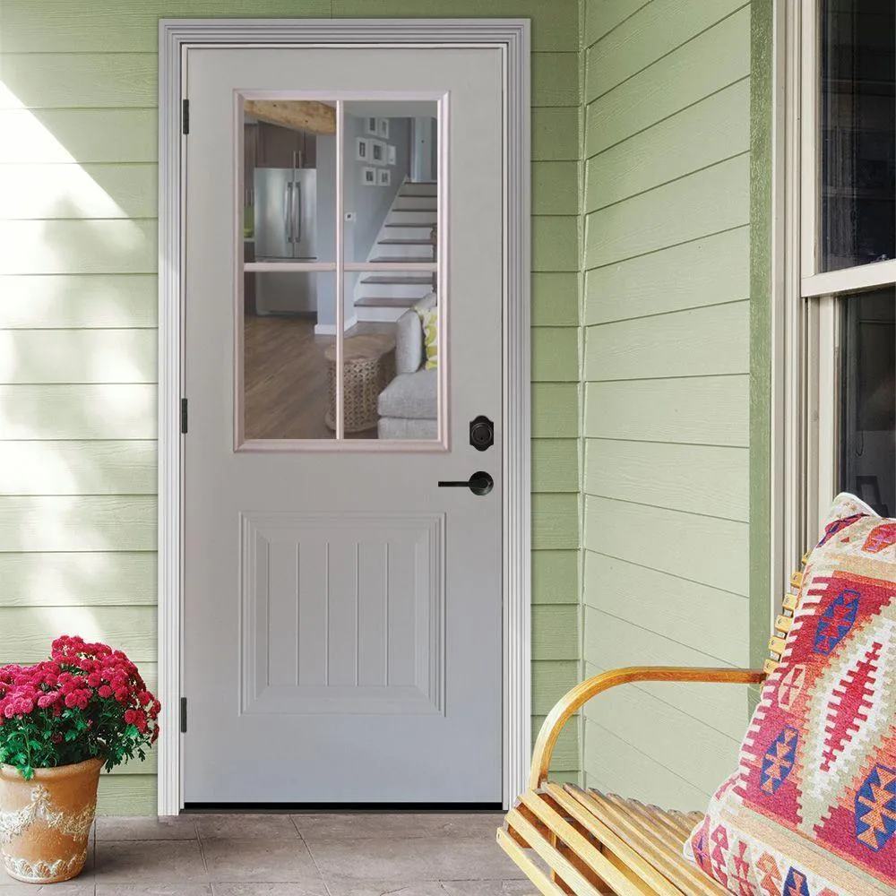 Steves & Sons 32 in. x 80 in. Premium Clear 4 Lite Plank Panel White Primed Steel Prehung Front Door, photo 2 of 9