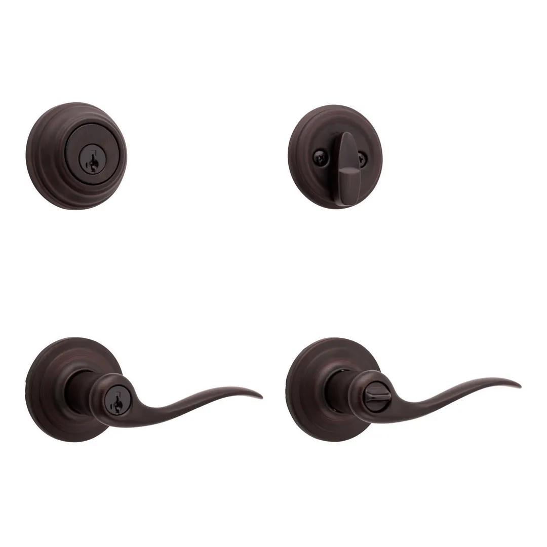 Kwikset SmartKey Tustin Venetian Bronze Entry Lever and Deadbolt Set, ANSI/BHMA Grade 2, KW1, 1-3/4 in., photo 2 of 2