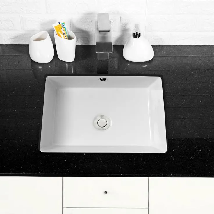 LORDEAR 18 in. Undermount Bathroom Vessel Sink Modern Rectangle Porcelain Ceramic Lavatory Vanity Bathroom Sink in Pure White, photo 7 of 7