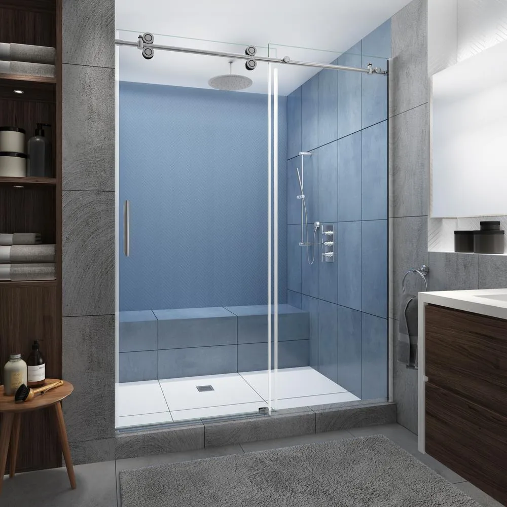 Langham XL 44 in. - 48 in. x 80 in. Frameless Sliding Shower Door with StarCast Clear Glass in Matte Black, Right Hand, photo 22 of 23
