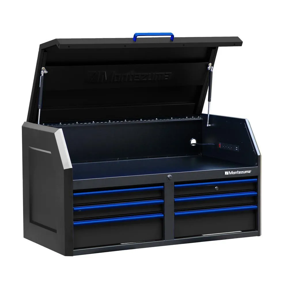 46 in. x 24 in. 6-Drawer Tool Top Chest with Power and USB Outlets in Black and Blue, photo 4 of 11