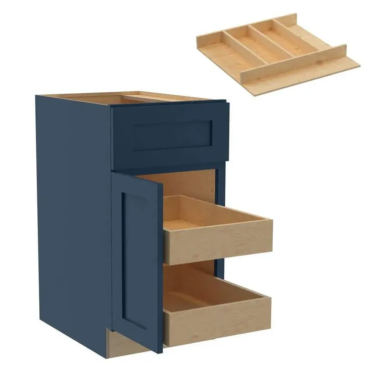 Home Decorators Collection Newport 18 in. W x 24 in. D x 34.5 in. H Assembled Plywood Base Kitchen Cabinet in Mythic Blue with 2ROT Utility LH, photo 3 of 4
