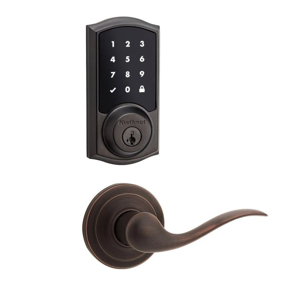 Kwikset SmartCode 915 Touchscreen Venetian Bronze Single Cylinder Electronic Deadbolt with Avalon Handleset and Tustin Lever, photo 7 of 7