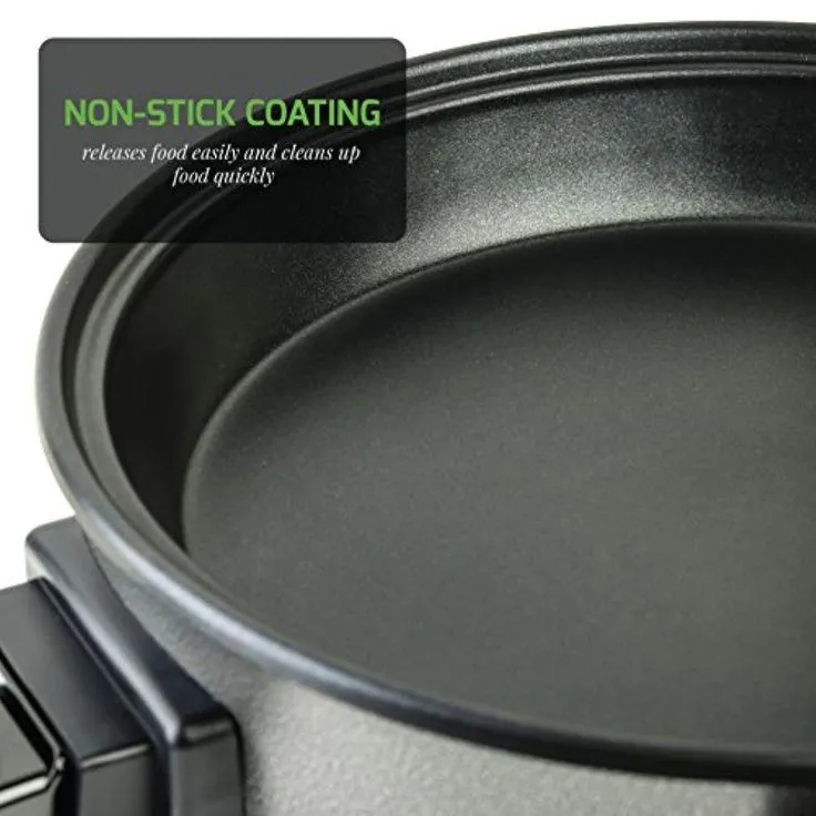 12 In. Black Non Stick Electric Skillet Aluminum Body and Tempered Glass Lid, Removable Temperature Knob, photo 11 of 12