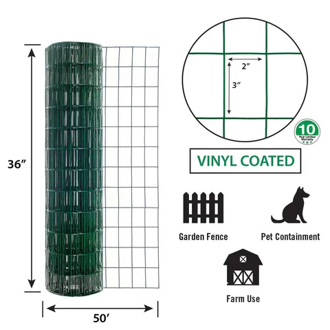 36 in × 50 ft Green Vinyl-Coated Steel Welded Wire Fence