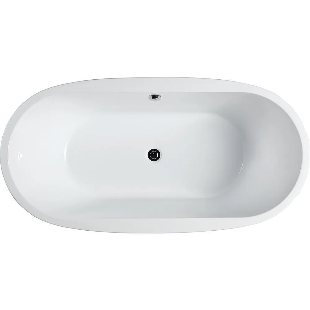 Genoa 59.04 in. Acrylic Flatbottom Non-Whirlpool Freestanding Bathtub in Glossy White, photo 5 of 6