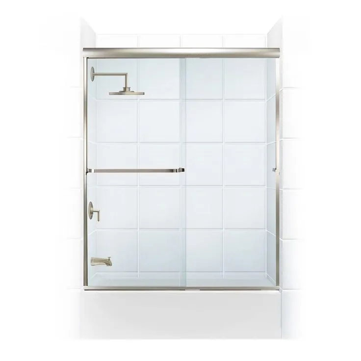 Paragon 3/16 B Series 64 in. x 57 in. Semi-Framed Sliding Tub Door with Towel Bar in Brushed Nickel and Clear Glass, photo 2 of 5