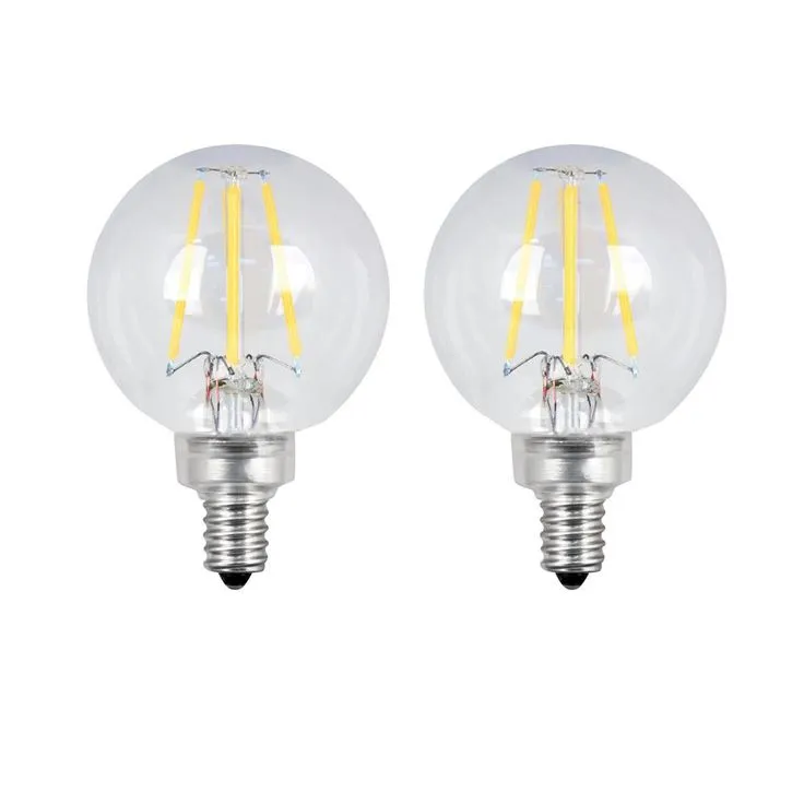 Feit Electric 60-Watt Equivalent G16.5 Candelabra Dimmable Filament ENERGY STAR Clear Glass LED Light Bulb, Daylight (2-Pack), photo 2 of 10