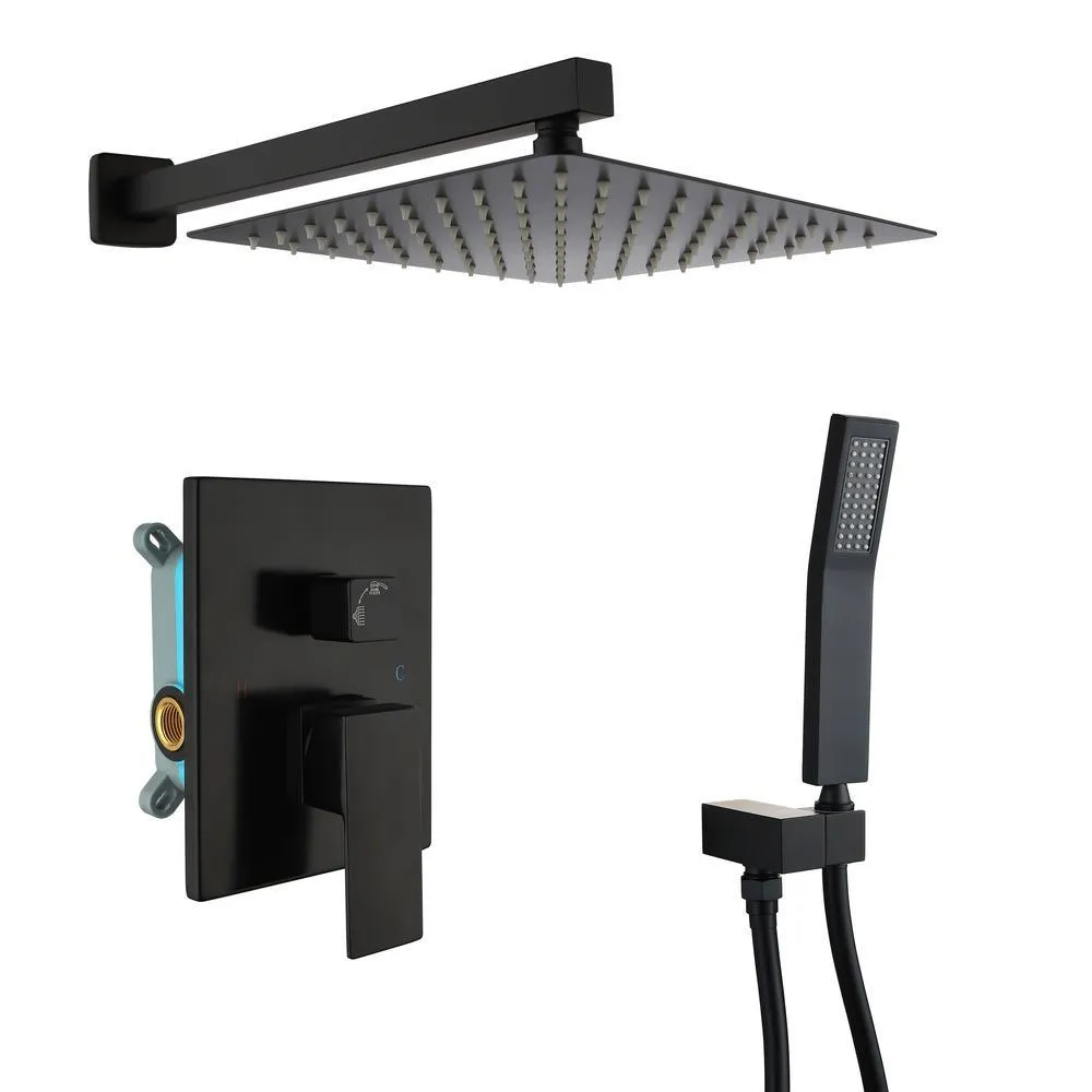 1-Spray Patterns with 2.5 GPM 10 in. Wall Mount Rain Dual Shower Heads in Matte Black, Shower System / Faucet Set, photo 5 of 9