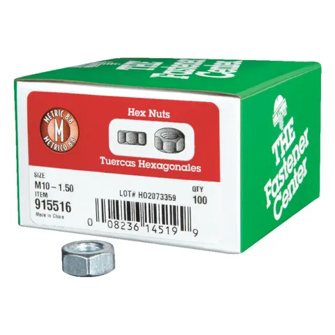 M10-1.50 mm Zinc-Plated Steel Metric Hex Nut, 100-Pack