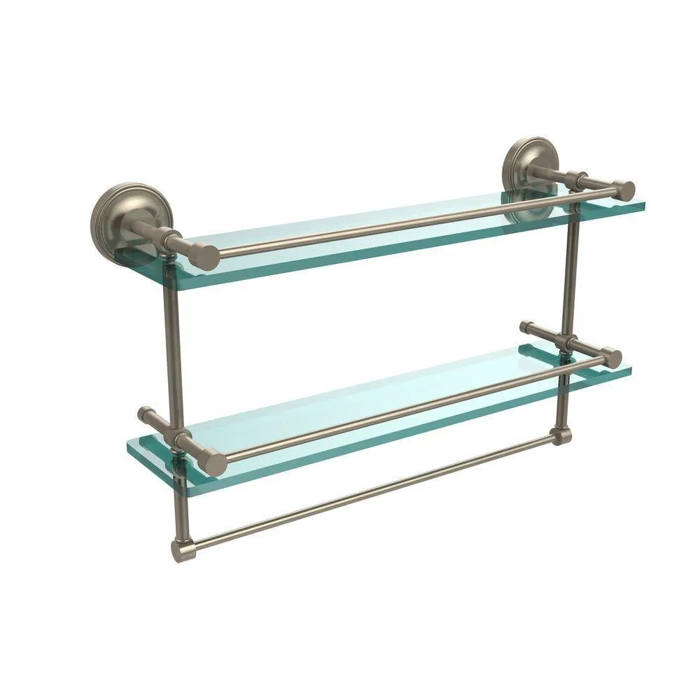 Allied Brass 22 in. L x 12 in. H x 5 in. W 2-Tier Clear Glass Bathroom Shelf with Towel Bar in Polished Chrome, photo 6 of 14