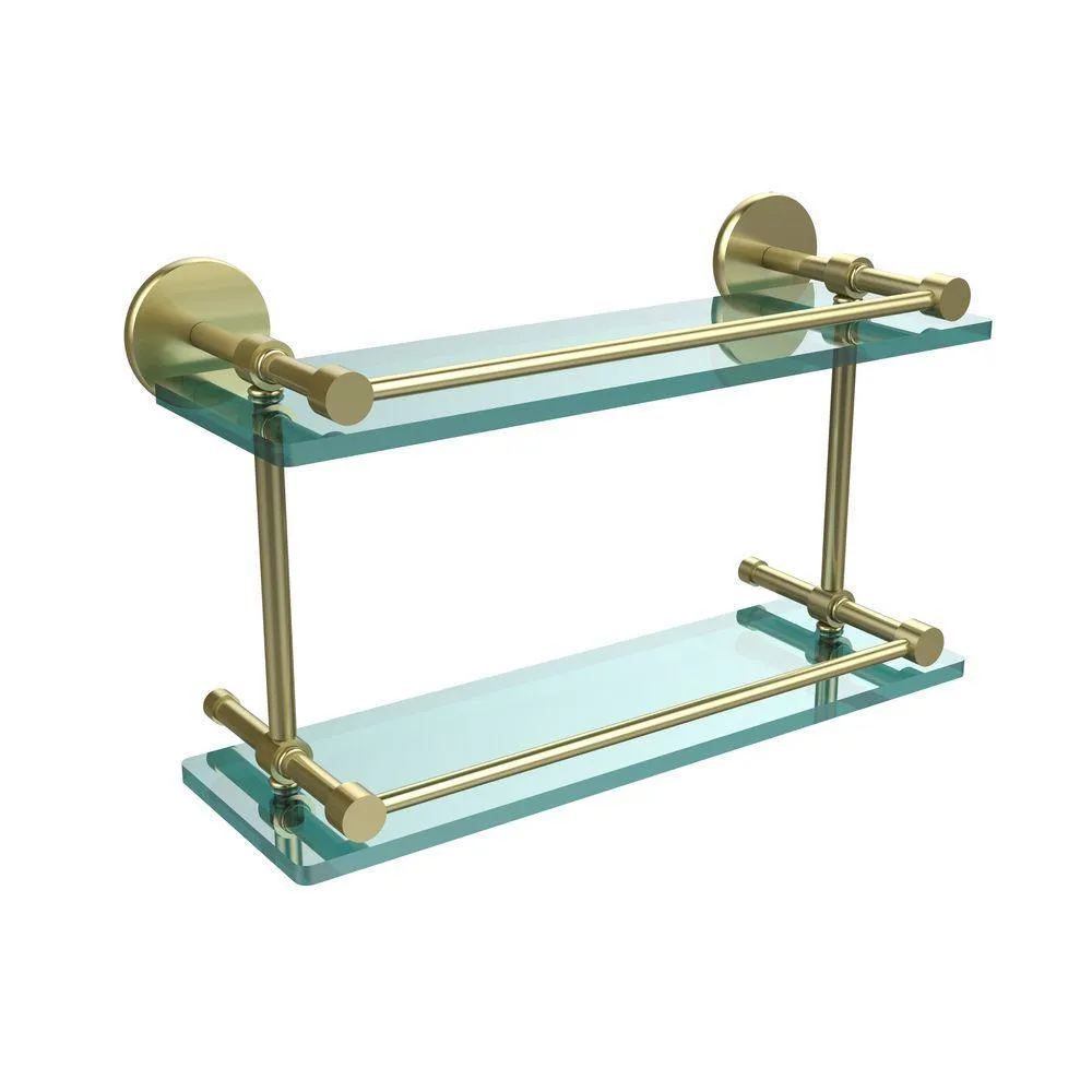 Allied Brass 16 in. L x 8 in. H x 5 in. W 2-Tier Clear Glass Bathroom Shelf with Gallery Rail in Brushed Bronze, photo 3 of 17