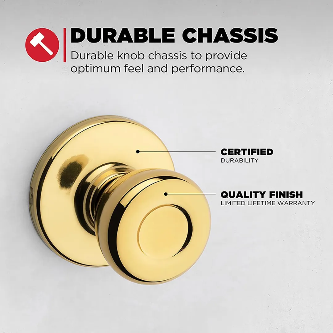 Kwikset Tylo Polished Brass Passage Door Knob, Universal Handing, photo 3 of 8