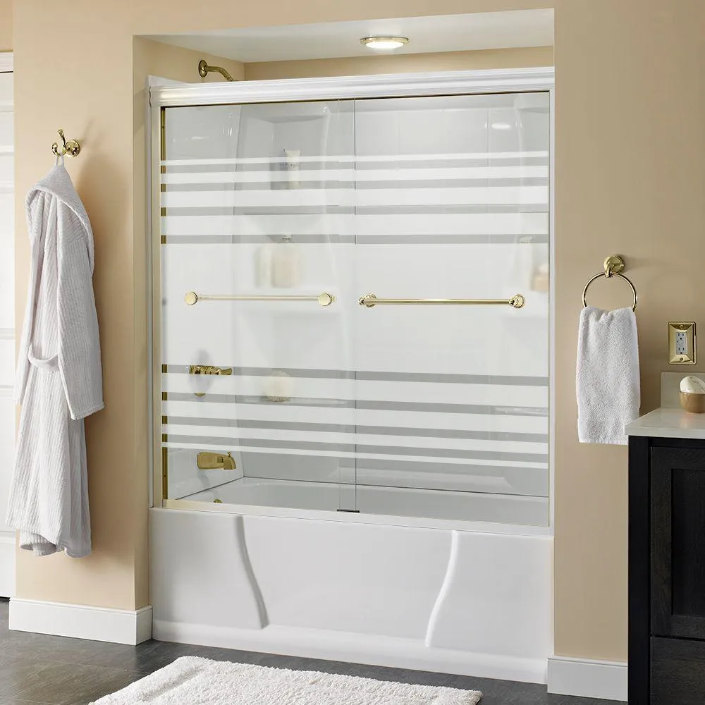 Crestfield 60 in. x 58-1/8 in. Semi-Frameless Traditional Sliding Bathtub Door in Bronze with Transition Glass, photo 59 of 67