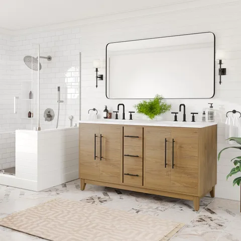 Graham 60-in Oak Double-Sink Bathroom Vanity